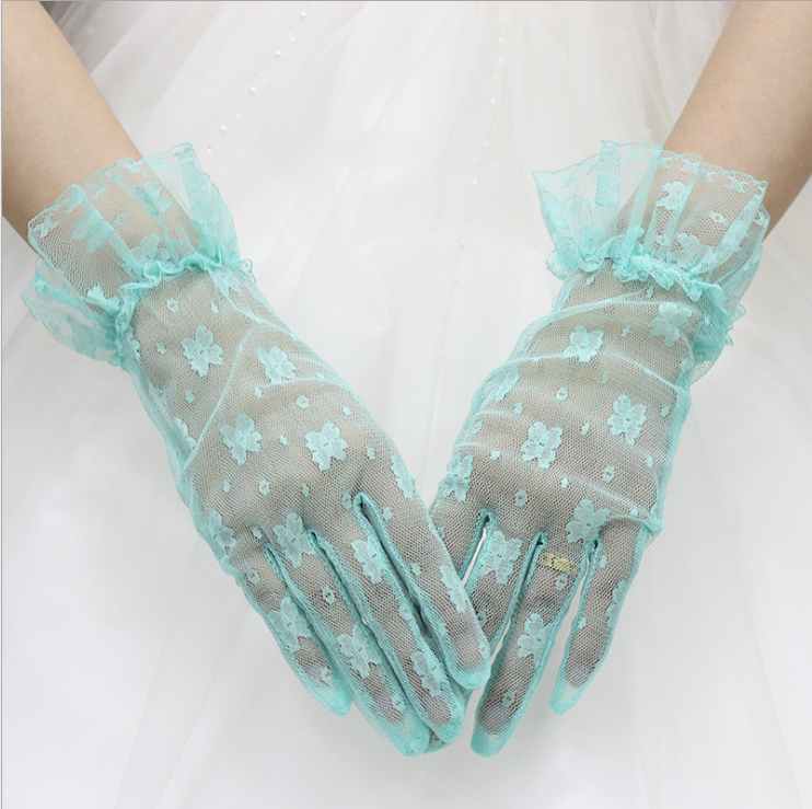Handskar Dam Brud Spets Mörkgrön Transparent Äktenskap Billigt