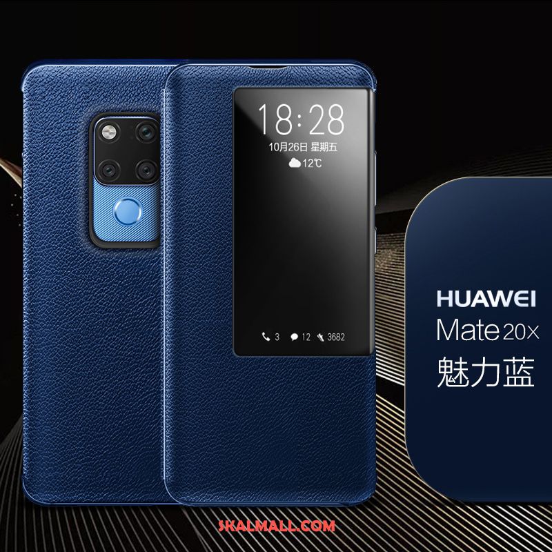 Huawei Mate 20 X Skal Skydd Äkta Läder Röd Mobil Telefon Personlighet På Rea