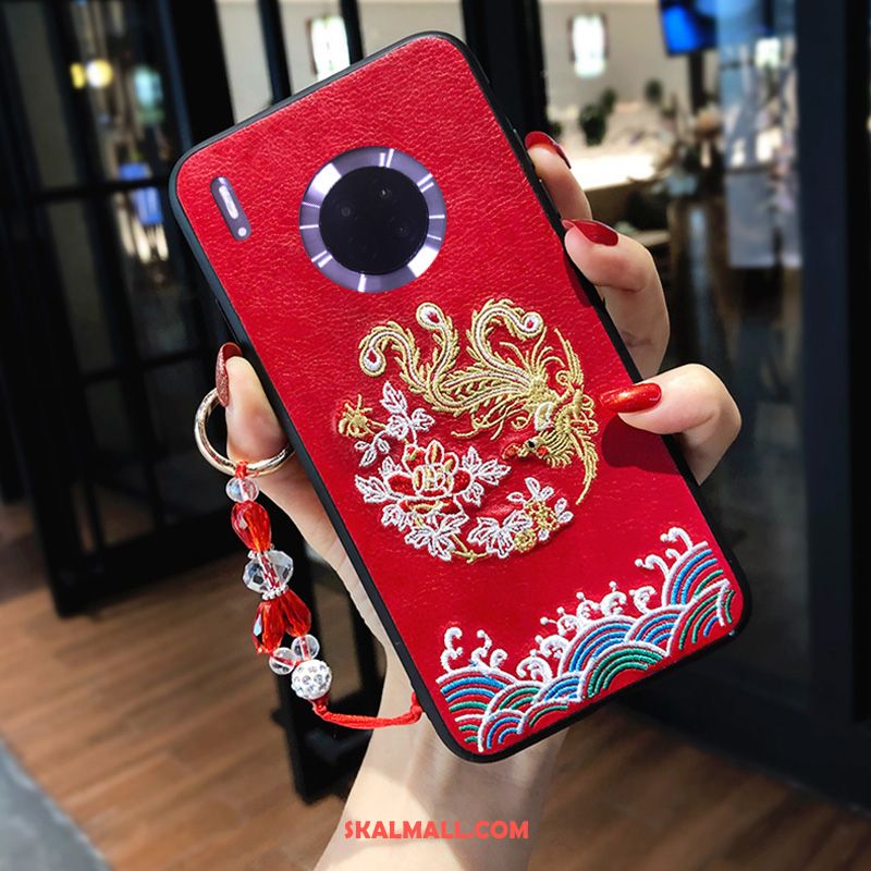 Huawei Mate 30 Skal Röd Trend Varumärke Broderi Fallskydd Nubuck Fodral Billig