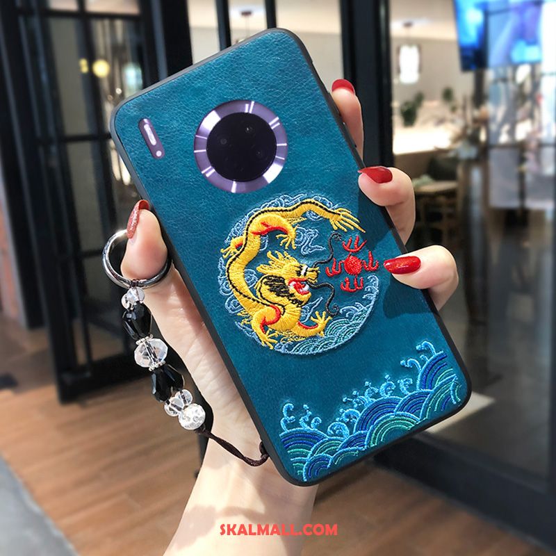 Huawei Mate 30 Skal Röd Trend Varumärke Broderi Fallskydd Nubuck Fodral Billig