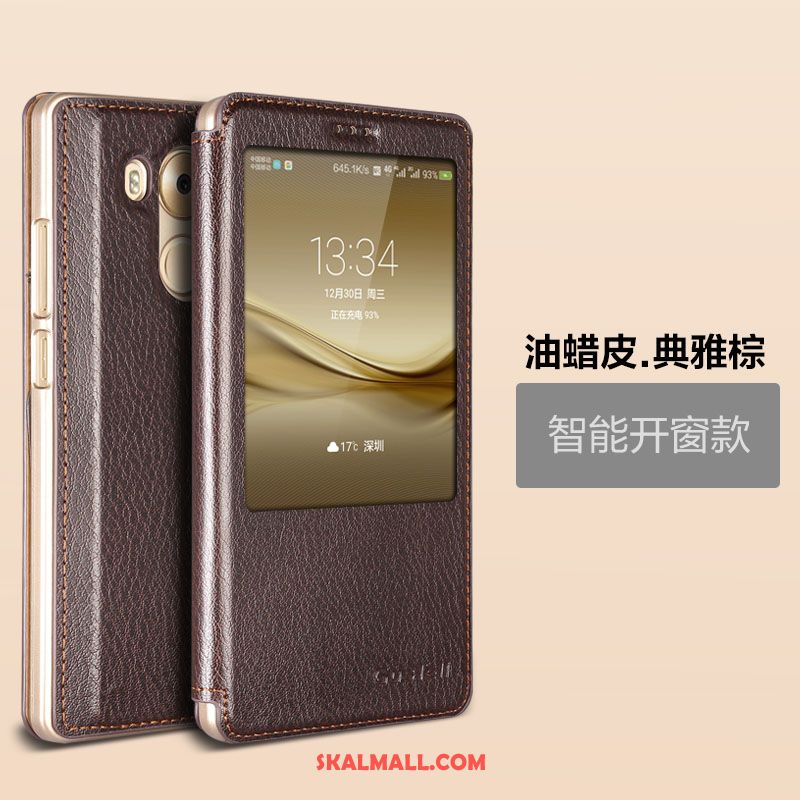 Huawei Mate 8 Skal Öppna Fönstret Äkta Läder Täcka Fallskydd Mobil Telefon Fodral Billig