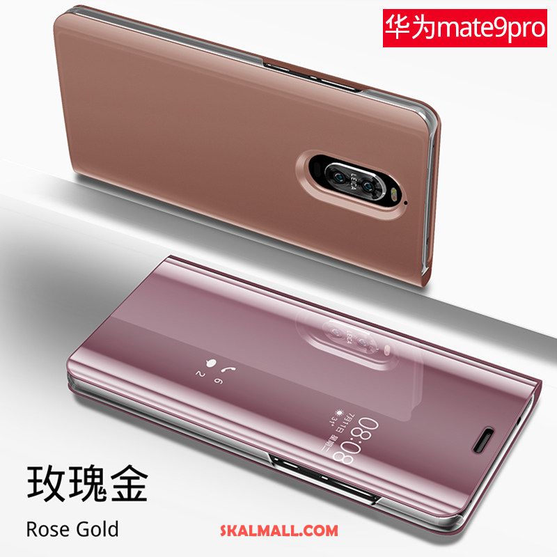 Huawei Mate 9 Pro Skal Spegel Läderfodral Svart Clamshell Fallskydd Till Salu