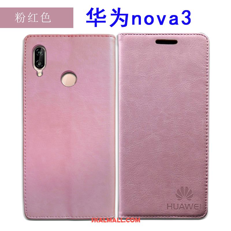 Huawei Nova 3 Skal Röd Skydd Mobil Telefon Täcka Äkta Läder Rea