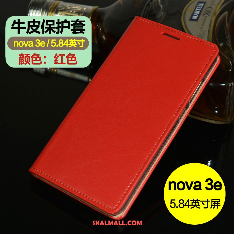 Huawei Nova 3e Skal Äkta Läder Business Blå Fallskydd Mobil Telefon Till Salu