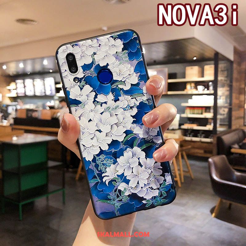 Huawei Nova 3i Skal Lättnad Blå Blommig Skydd Hängande Nacke Till Salu