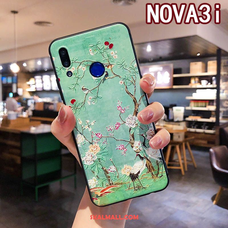 Huawei Nova 3i Skal Lättnad Blå Blommig Skydd Hängande Nacke Till Salu