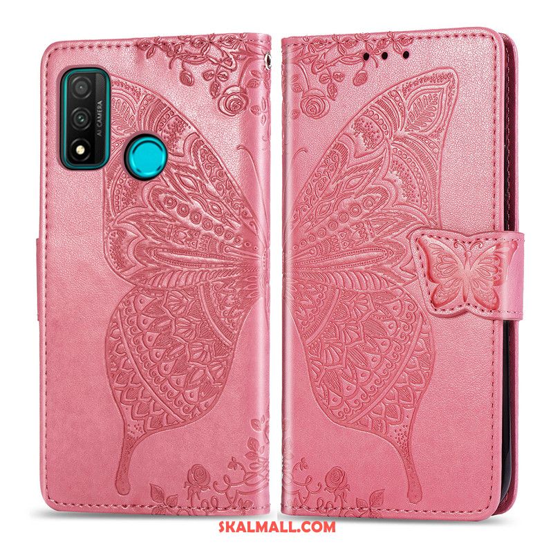 Huawei P Smart 2020 Skal Imiterat Läder Hängsmycken Läderfodral Fjäril Blommor Rea