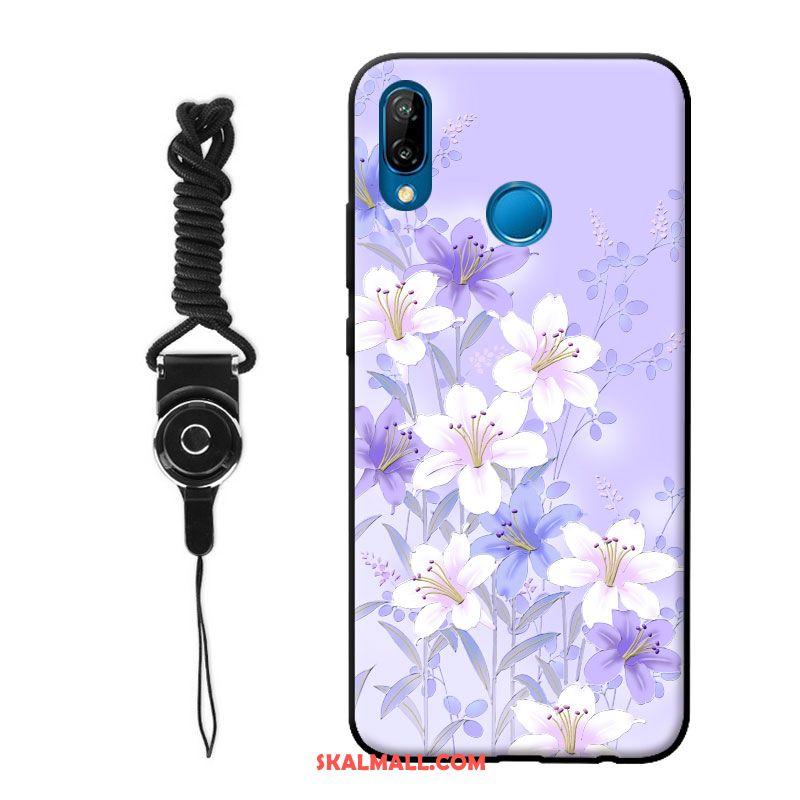 Huawei P20 Lite Skal Fallskydd Blommor Nubuck Hängsmycken Purpur Fodral Rabatt