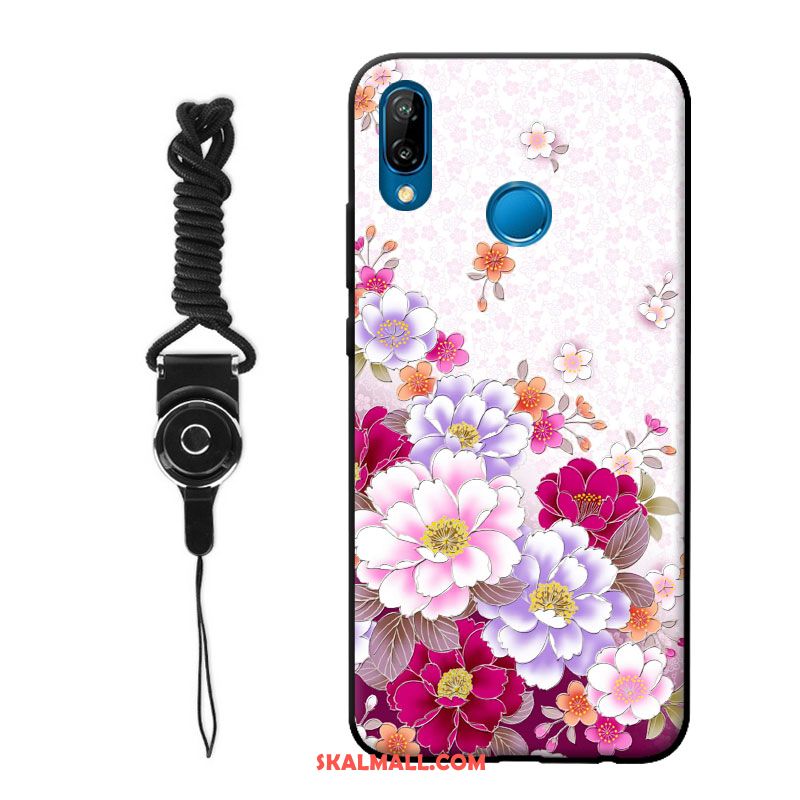 Huawei P20 Lite Skal Fallskydd Blommor Nubuck Hängsmycken Purpur Fodral Rabatt