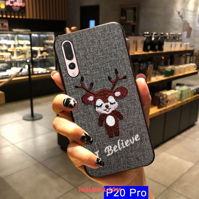 Huawei P20 Pro Skal Fallskydd Grå Silikon Broderi Mjuk Fodral Billiga