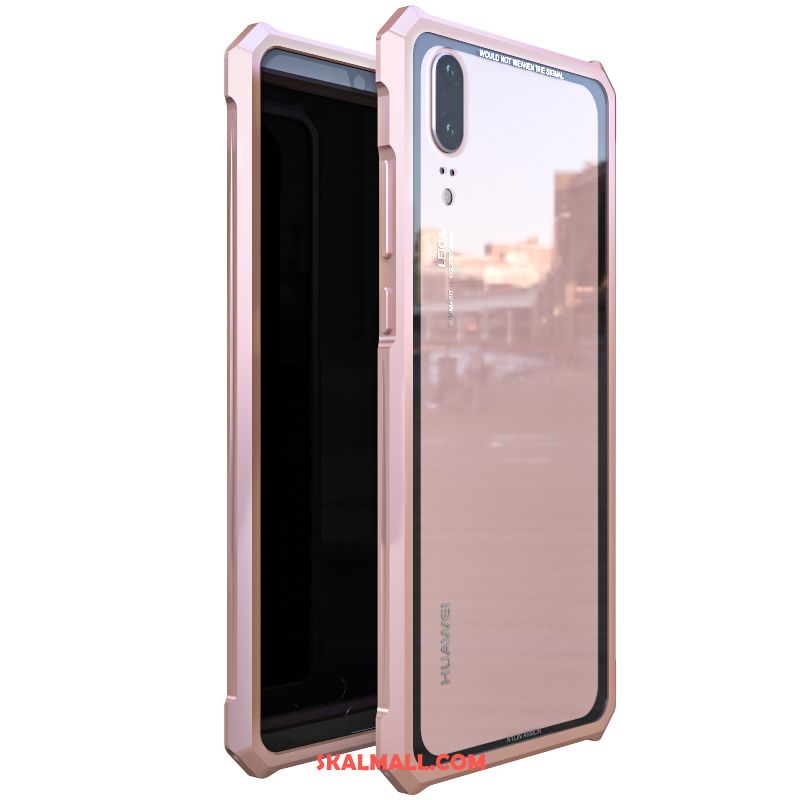 Huawei P20 Skal Trend Varumärke Metall Transparent Blå Bakre Omslag Fodral Butik