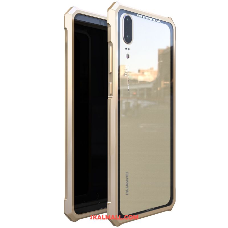 Huawei P20 Skal Trend Varumärke Metall Transparent Blå Bakre Omslag Fodral Butik