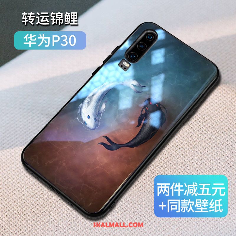 Huawei P30 Skal Mobil Telefon Kreativa Kinesisk Stil Ny Blå Fodral Rea