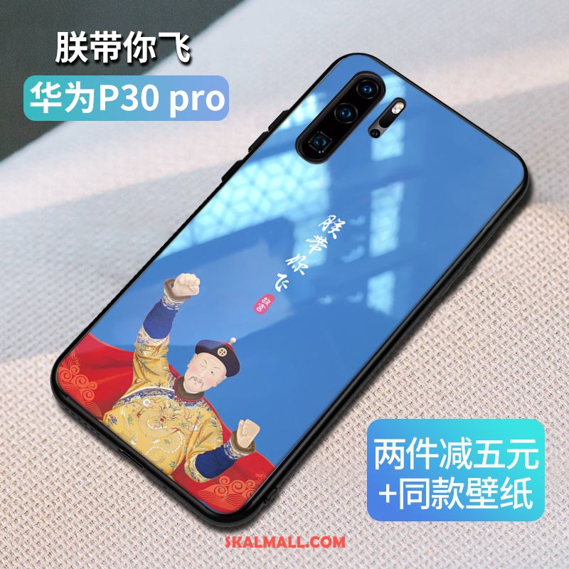 Huawei P30 Skal Mobil Telefon Kreativa Kinesisk Stil Ny Blå Fodral Rea