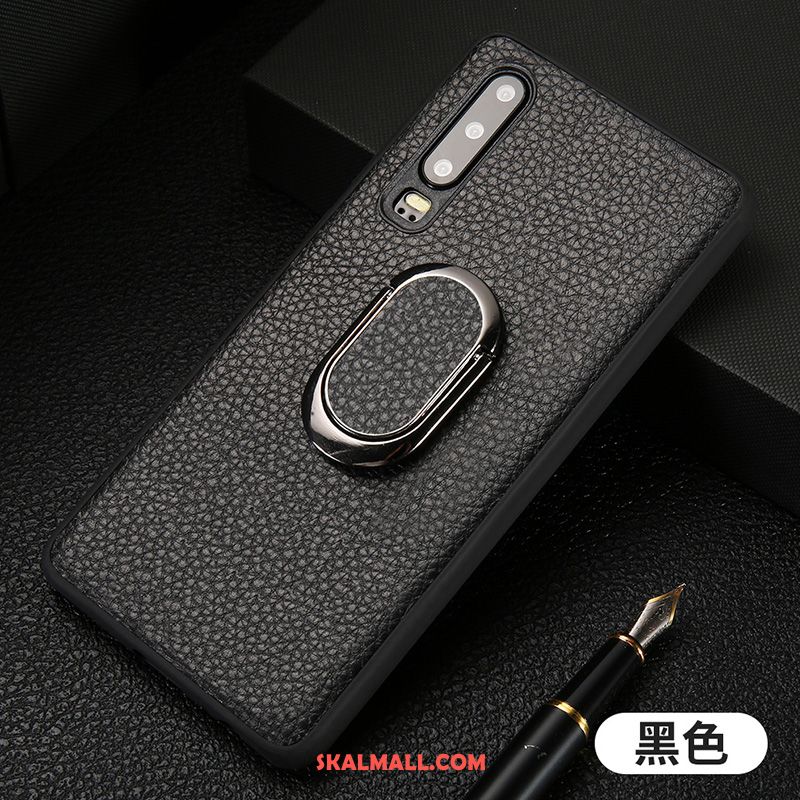 Huawei P30 Skal Mobil Telefon Äkta Läder Ring Magnetic Fallskydd Rea