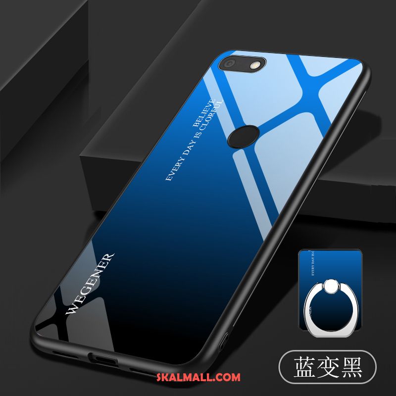 Huawei Y6 Pro 2017 Skal Blå Mobil Telefon Gradient Härdning Härdat Glas Butik