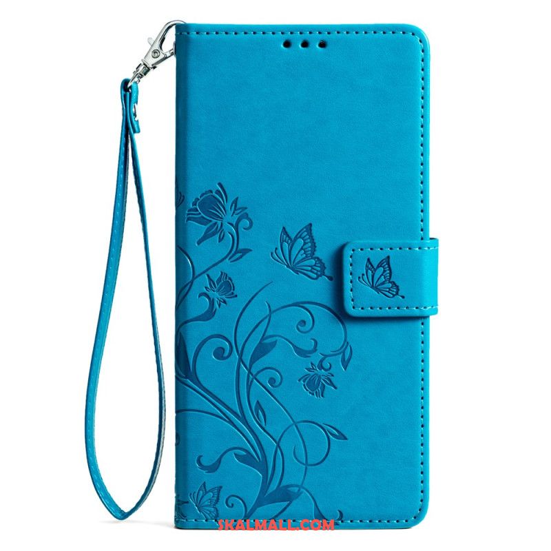 Läderfodral Oppo Reno 11 5g Telefonfodral Fjärilar Och Blommor Med Rem