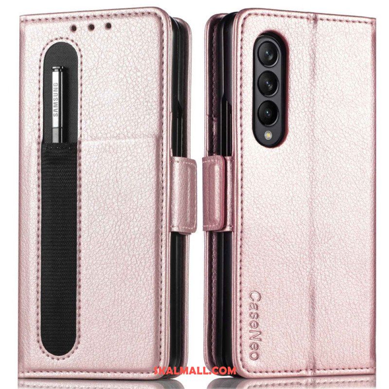 Läderfodral Samsung Galaxy Z Fold 4 Caseneo Litchi-penna I Konstläder