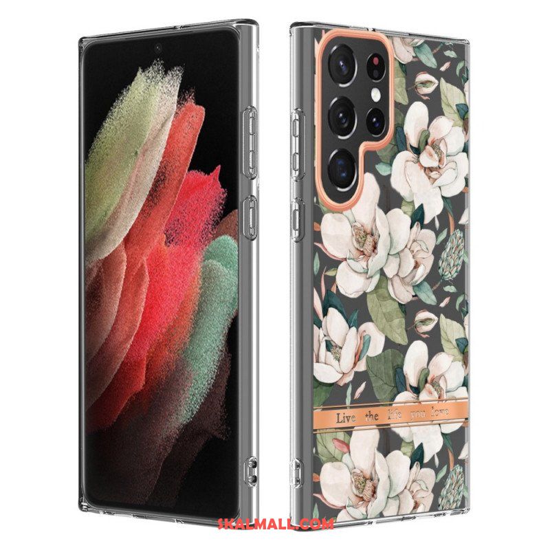 Mobilskal Samsung Galaxy S22 Ultra 5G Blommor Lev Det Liv Du Älskar