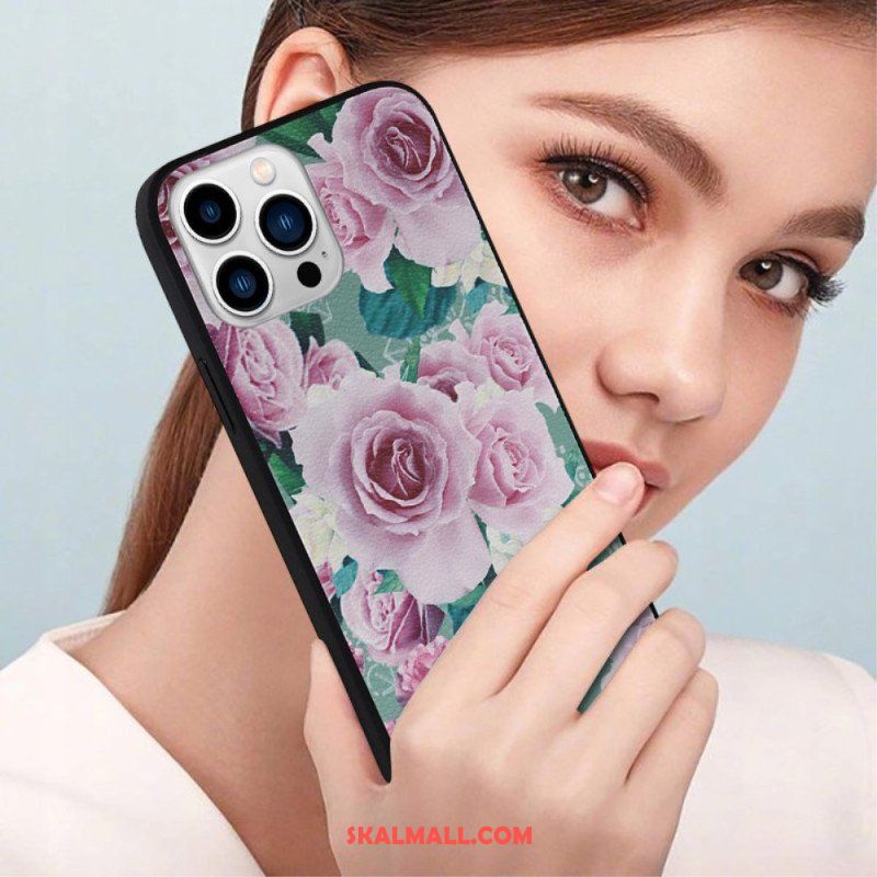 Mobilskal iPhone 14 Pro Blommigt Konstläder