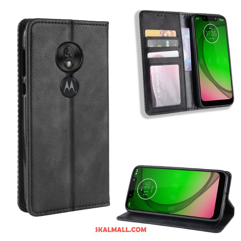 Moto G7 Play Skal Läderfodral Fallskydd Täcka Kort Retro Butik