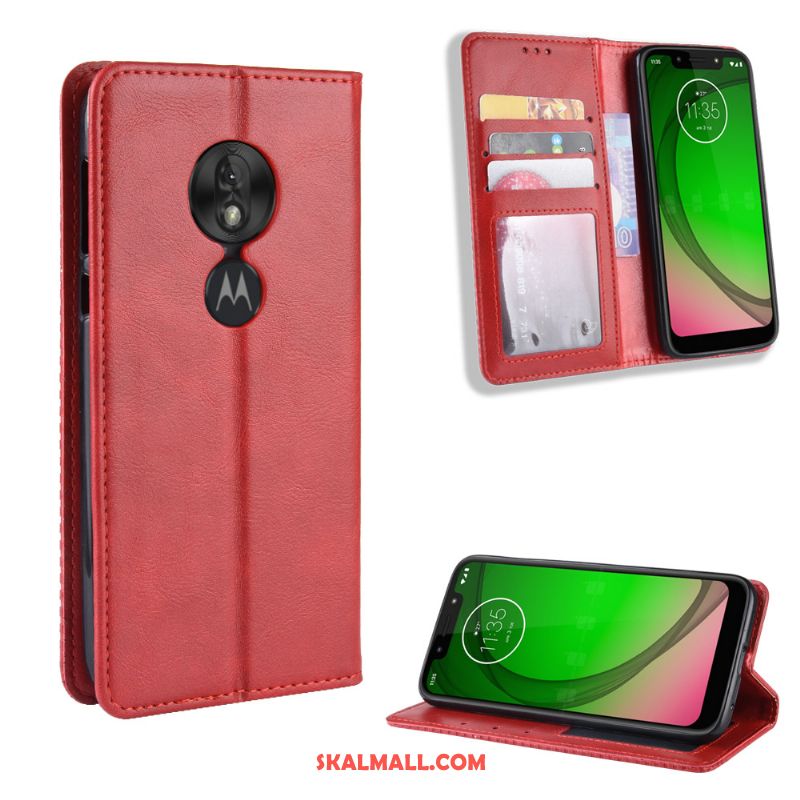 Moto G7 Play Skal Läderfodral Fallskydd Täcka Kort Retro Butik