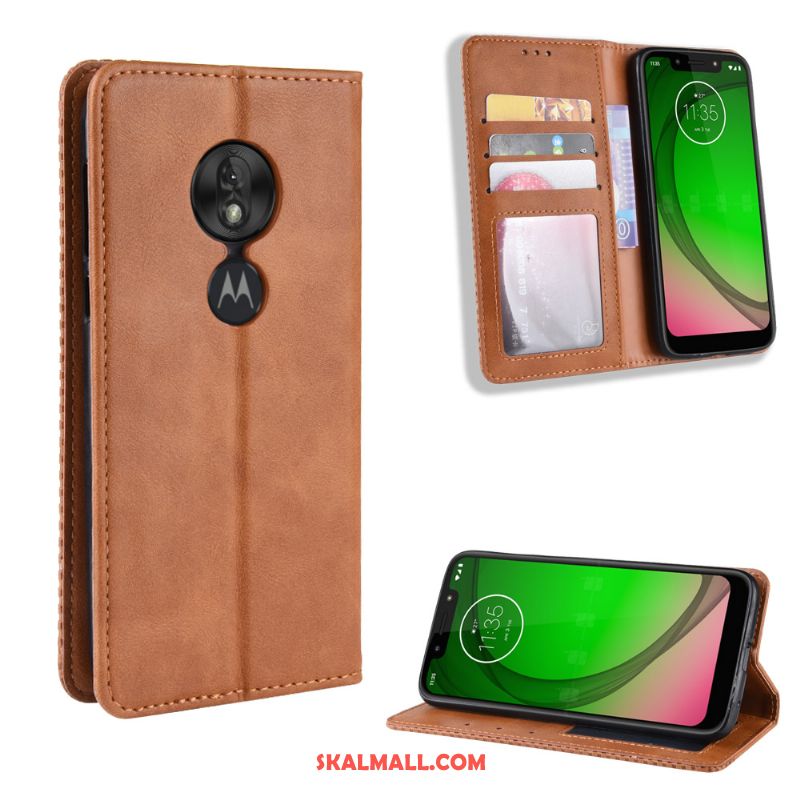 Moto G7 Play Skal Läderfodral Fallskydd Täcka Kort Retro Butik