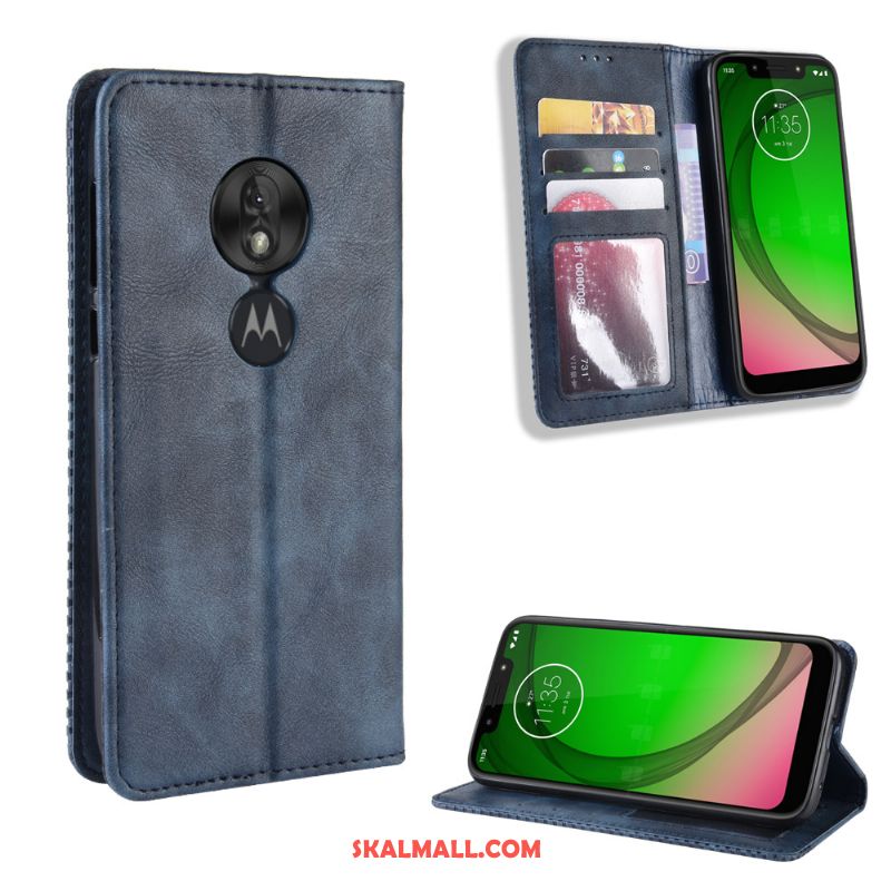 Moto G7 Play Skal Läderfodral Fallskydd Täcka Kort Retro Butik