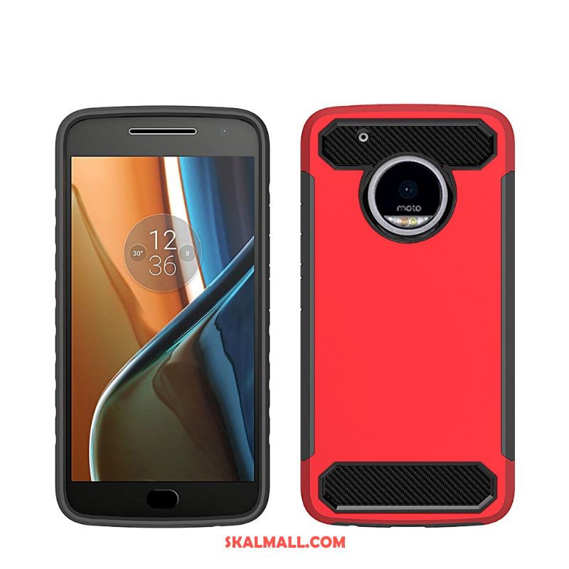 Moto X4 Skal Kostfiber Röd Fallskydd Silikon Pu Rabatt