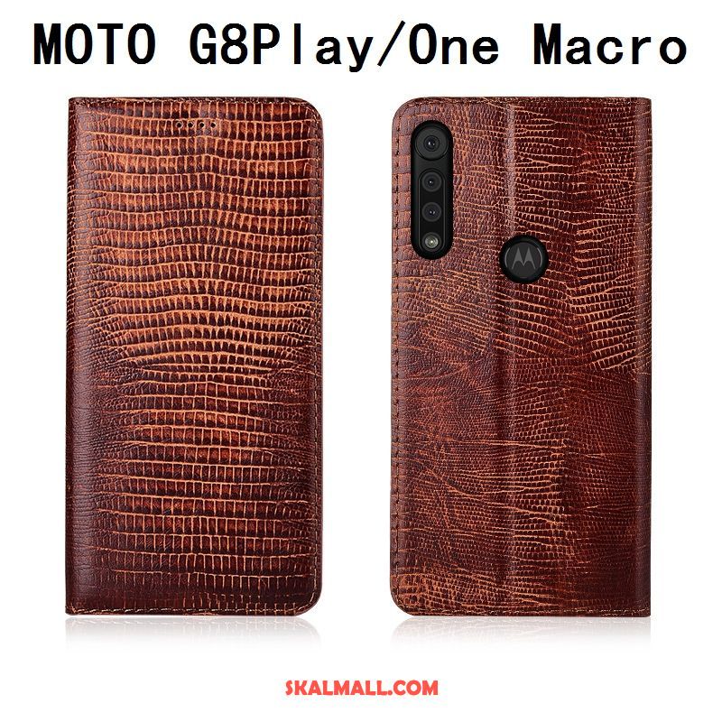 Motorola One Macro Skal Fallskydd Silikon Täcka Äkta Läder Mobil Telefon Billigt