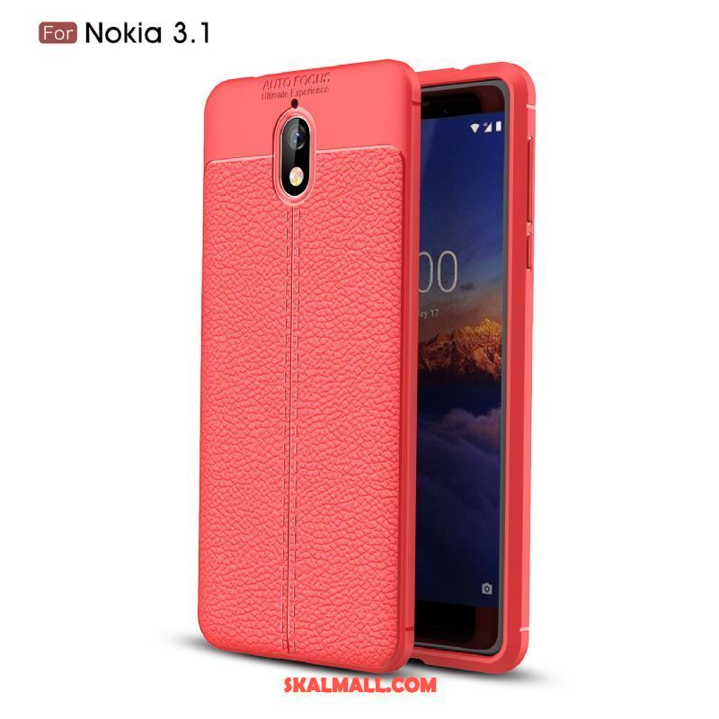 Nokia 3.1 Skal Skydd Svart Nubuck Mjuk Litchi Fodral Billig