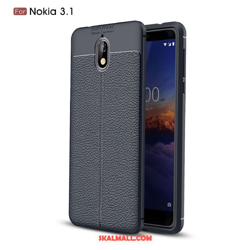 Nokia 3.1 Skal Skydd Svart Nubuck Mjuk Litchi Fodral Billig