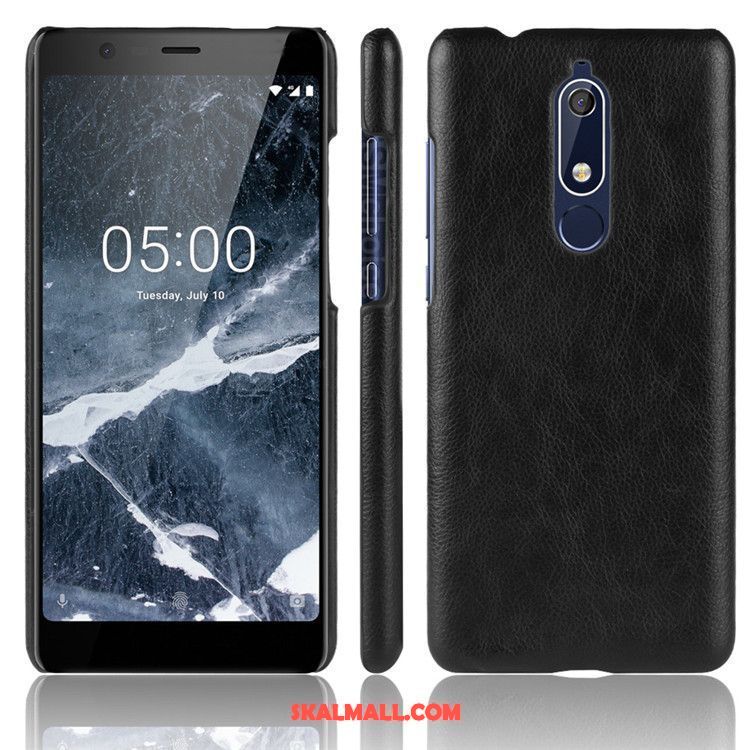 Nokia 5.1 Skal Läder Hård Litchi Mobil Telefon Mönster Rea