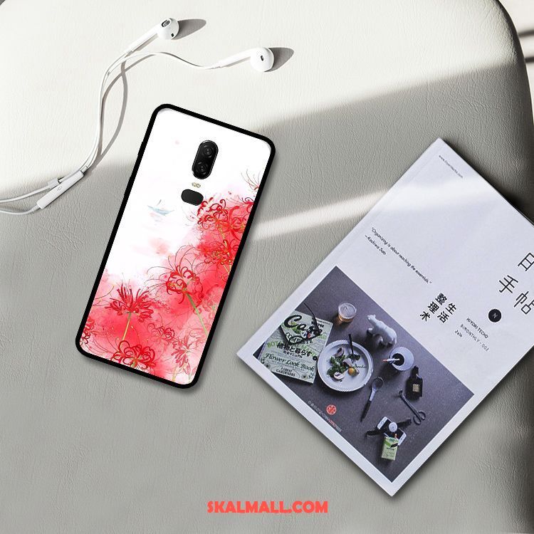 Oneplus 6 Skal Mobil Telefon Blommor Härdat Glas Grön Konst Billigt