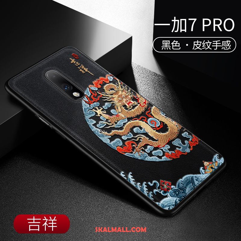 Oneplus 7 Pro Skal Trend Kreativa Blå Läder Silikon Fodral Billigt