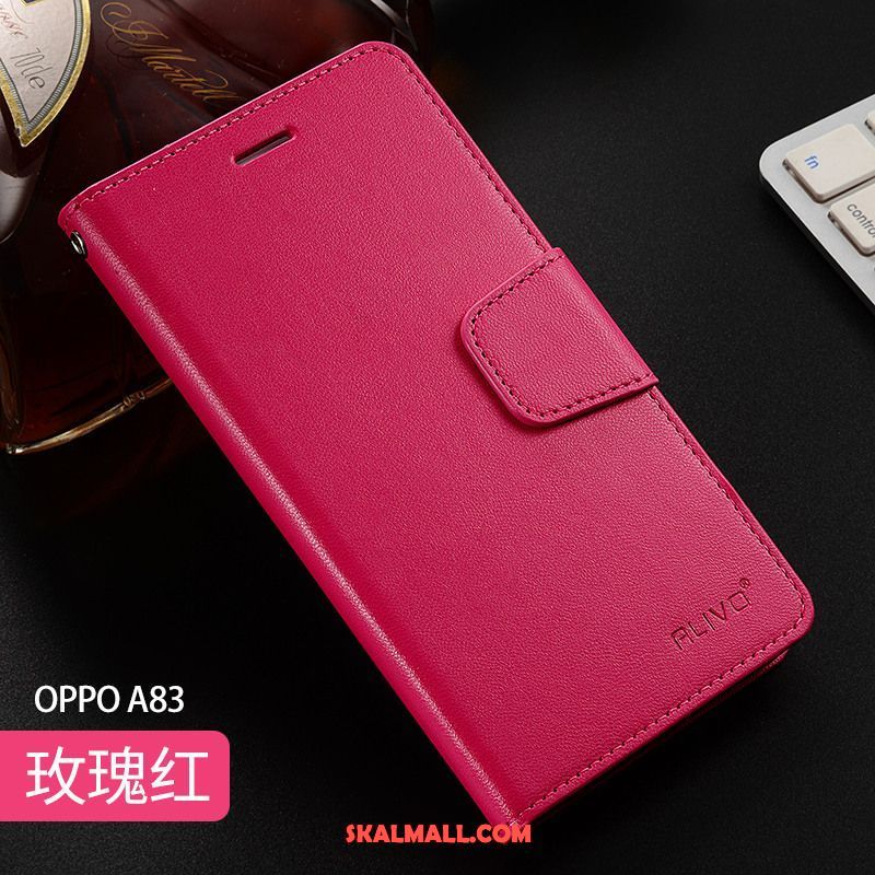 Oppo A83 Skal Täcka Läderfodral Mobil Telefon Röd Skydd Fodral Rea