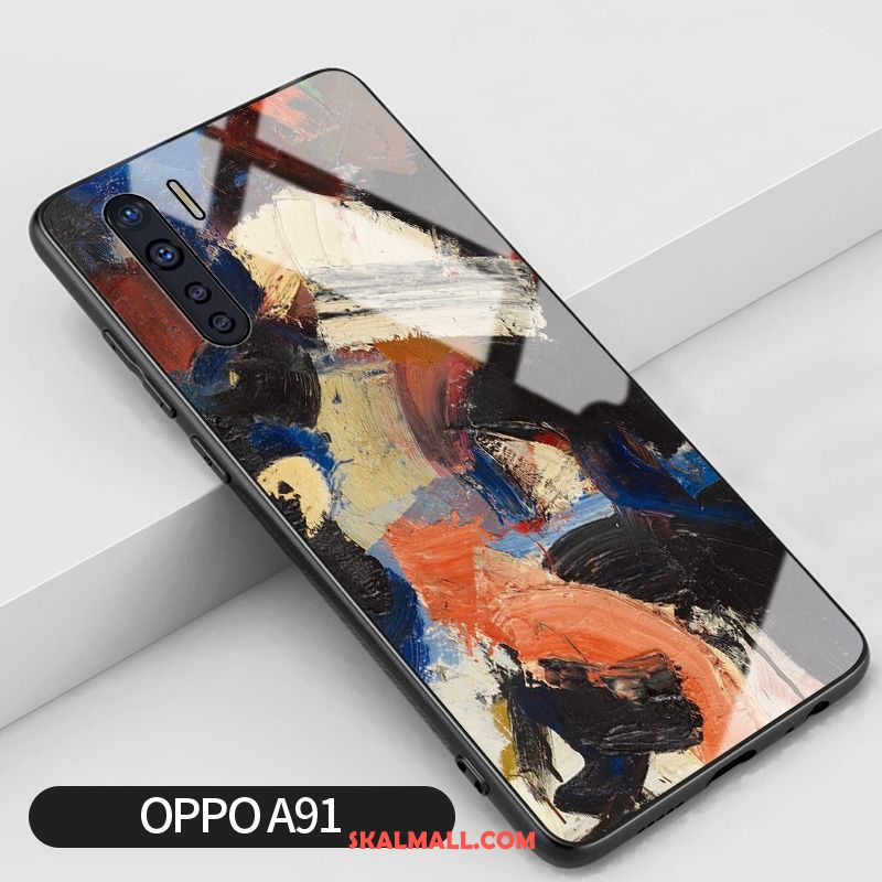 Oppo A91 Skal Glas Mobil Telefon Oljemålning Fallskydd Trend Fodral Rea