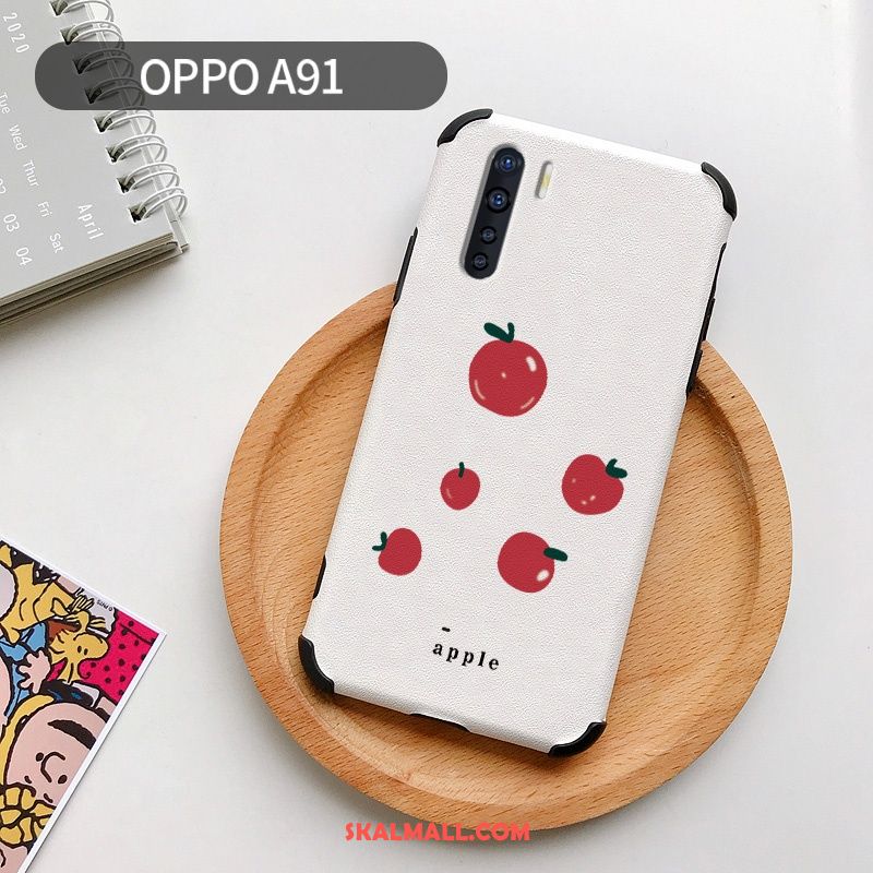 Oppo A91 Skal Läderfodral Vit Tecknat Vacker Personlighet Rea