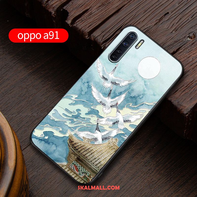 Oppo A91 Skal Mobil Telefon Fallskydd Blå Nubuck Anpassa Rea