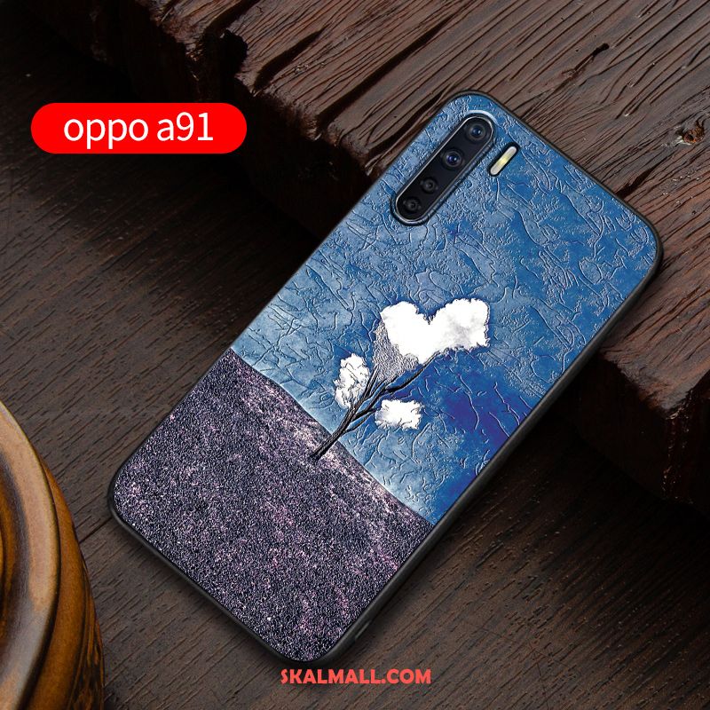 Oppo A91 Skal Mobil Telefon Fallskydd Blå Nubuck Anpassa Rea