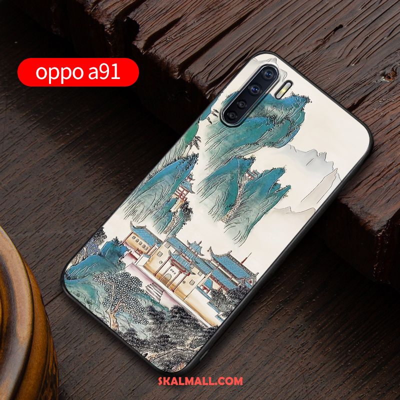 Oppo A91 Skal Mobil Telefon Fallskydd Blå Nubuck Anpassa Rea