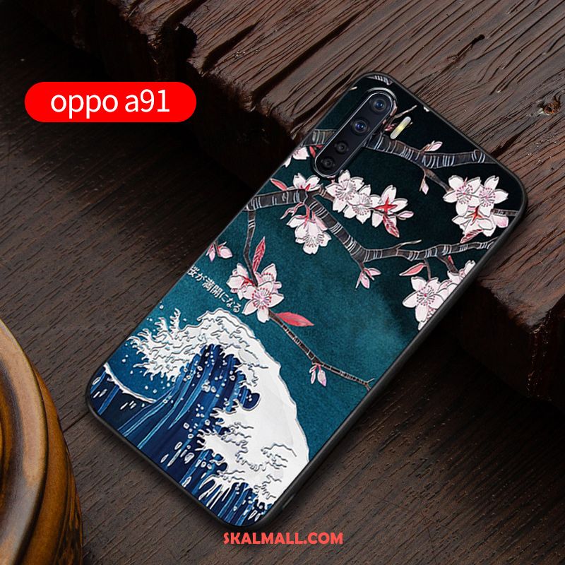 Oppo A91 Skal Mobil Telefon Fallskydd Blå Nubuck Anpassa Rea