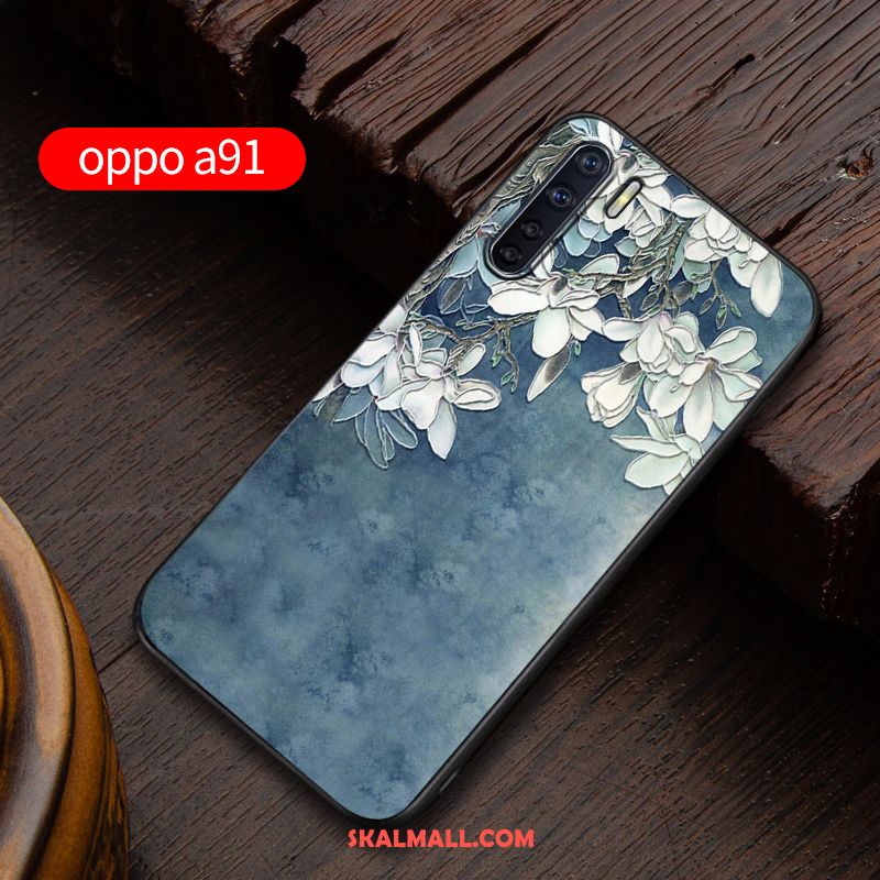 Oppo A91 Skal Mobil Telefon Fallskydd Blå Nubuck Anpassa Rea