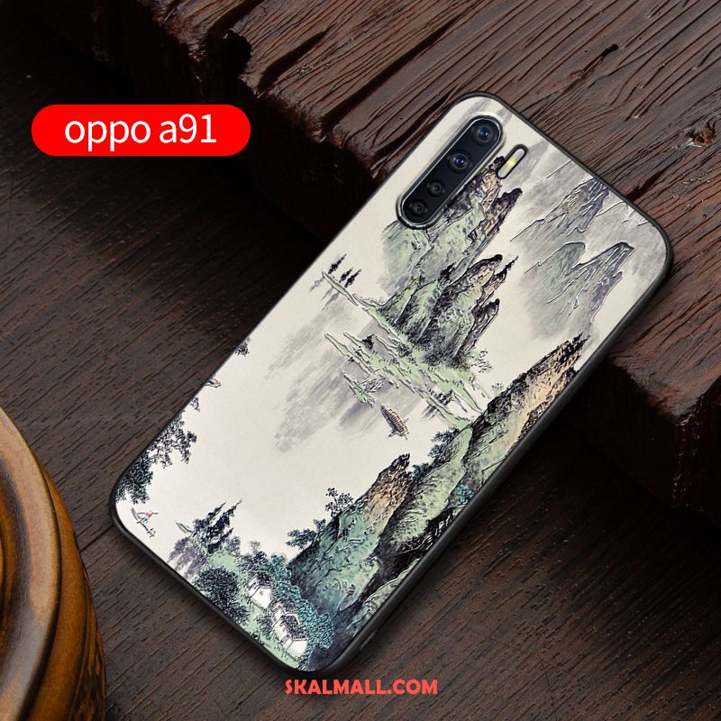 Oppo A91 Skal Mobil Telefon Fallskydd Blå Nubuck Anpassa Rea