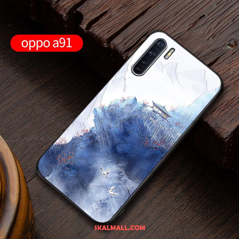 Oppo A91 Skal Mobil Telefon Fallskydd Blå Nubuck Anpassa Rea