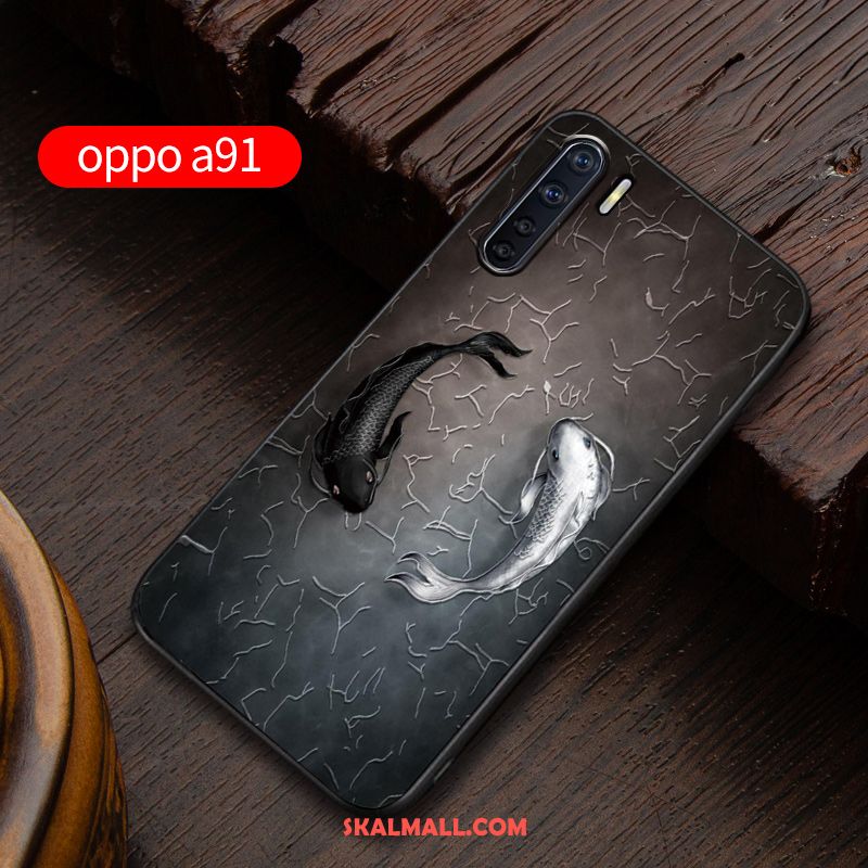 Oppo A91 Skal Mobil Telefon Fallskydd Blå Nubuck Anpassa Rea