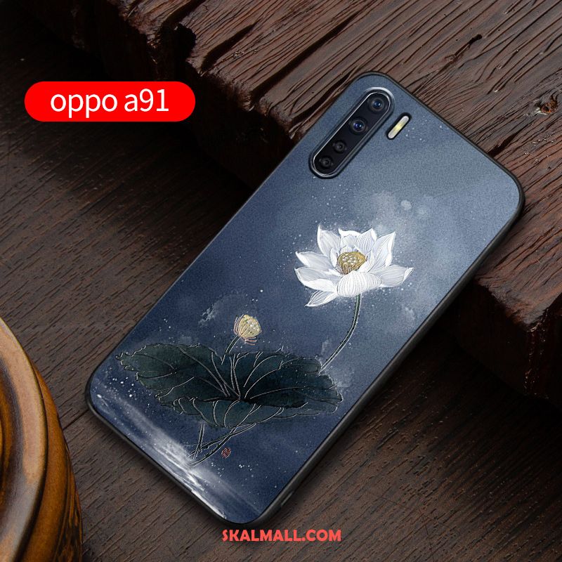 Oppo A91 Skal Mobil Telefon Fallskydd Blå Nubuck Anpassa Rea