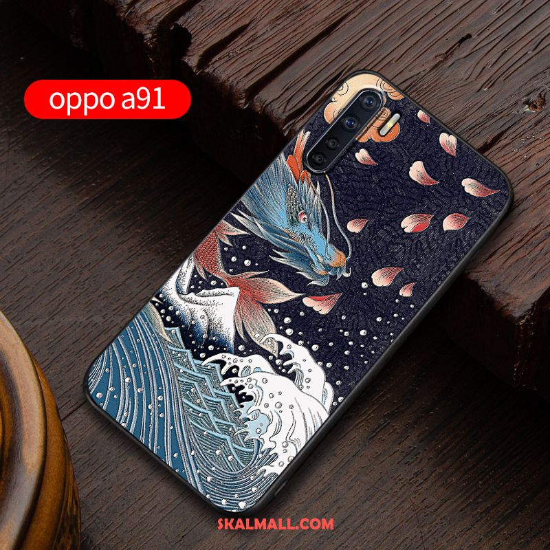 Oppo A91 Skal Mobil Telefon Fallskydd Blå Nubuck Anpassa Rea