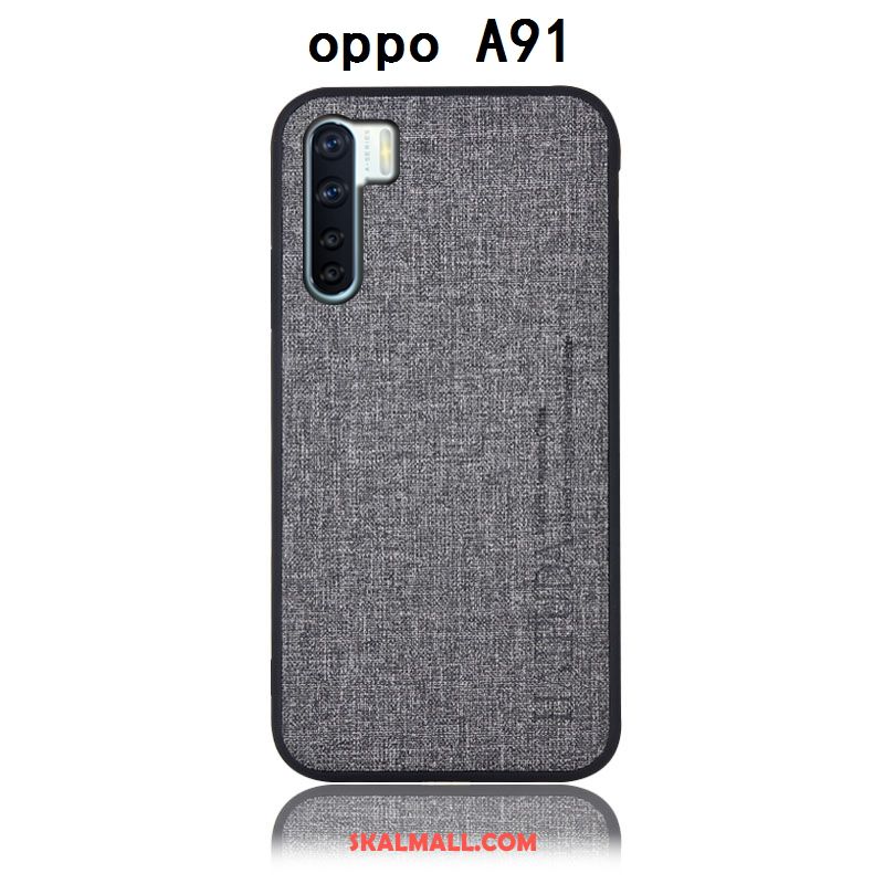 Oppo A91 Skal Skydd Blå Bomull Och Linne Läderfodral Bakre Omslag Rea