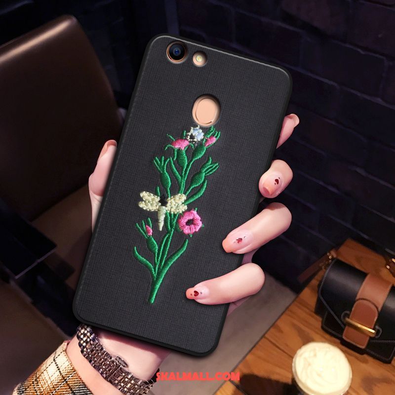 Oppo F5 Skal Broderi Skydd Grå Flanell Blommor Köpa